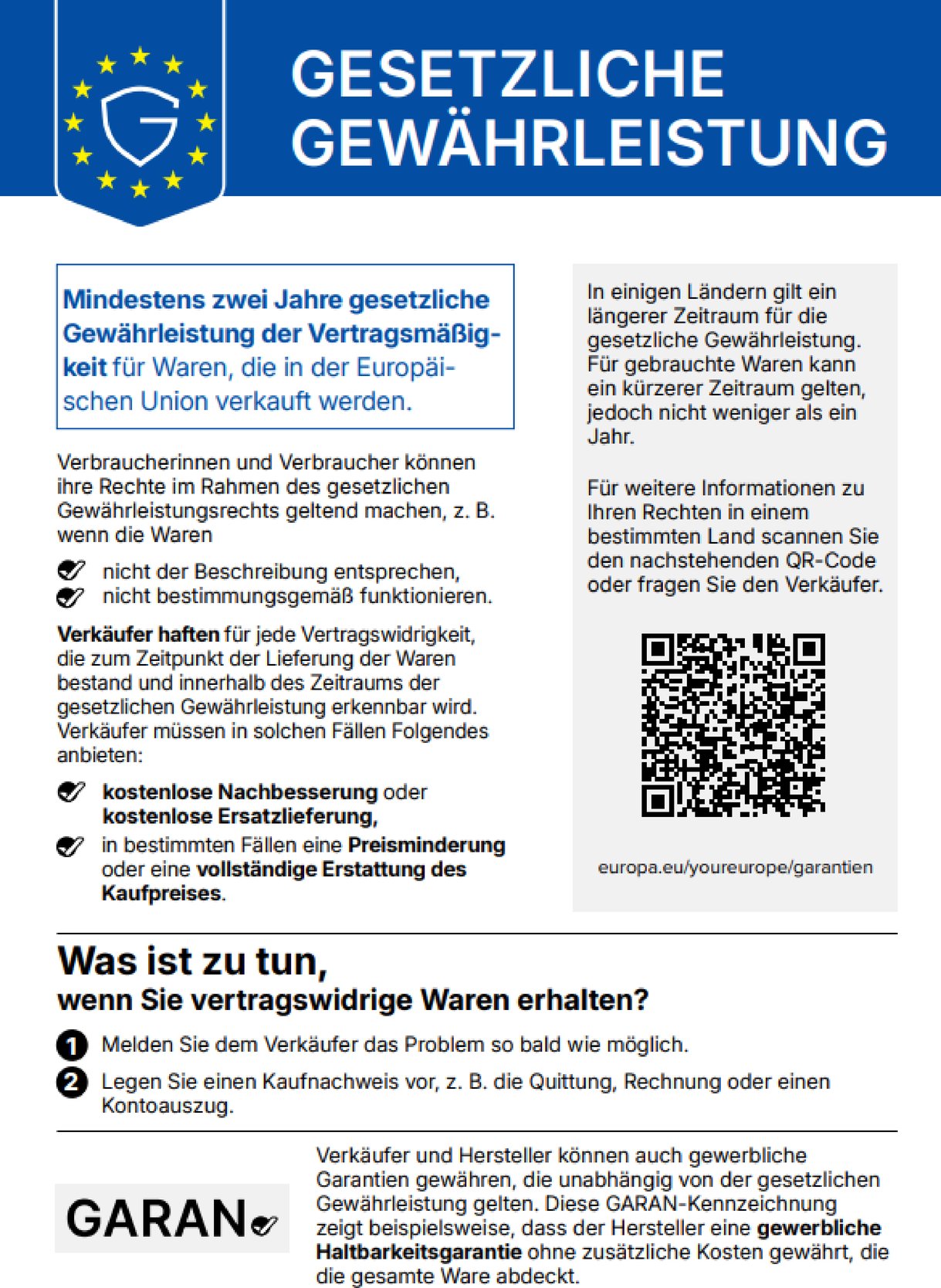 Informationen zur gesetzlichen Gewährleistung